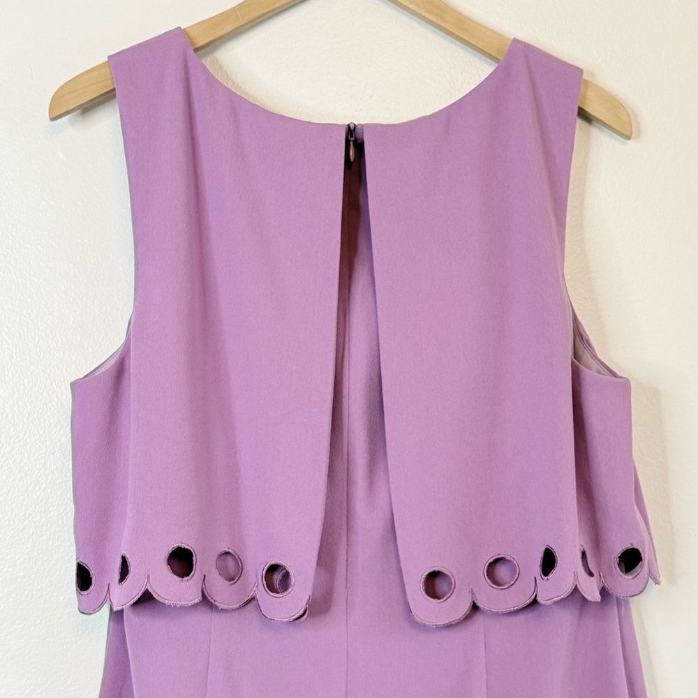 Trina Turk Purple Posey Scalloped Overlay Flounce Sheath Dress - Picture 8 of 10